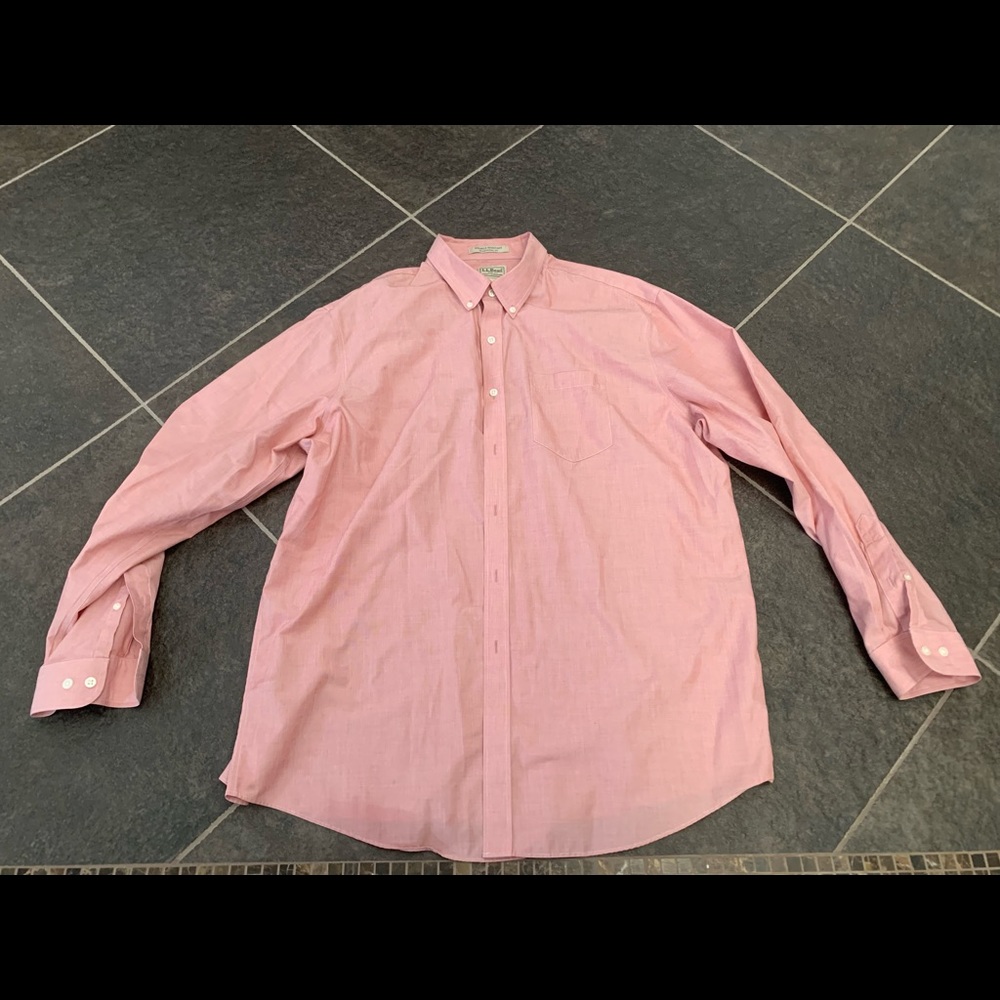 LL Bean Orange Plaid Long Sleeve Button Shirt Traditional Fit Wrinkle Fr…